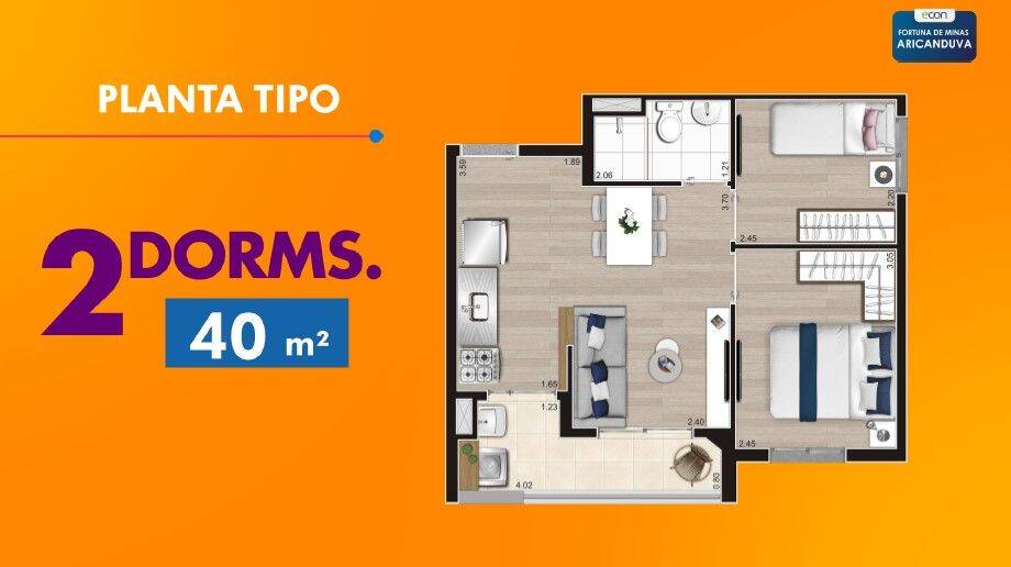 Apartamento, 2 quartos, 40 m² - Foto 2